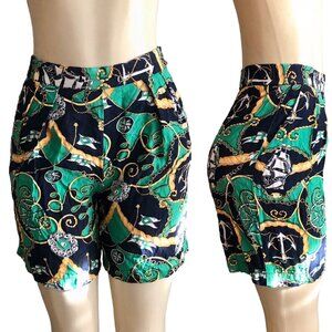 Vintage high rise shorts size XS 1990s women fashion nautical print in Green gol